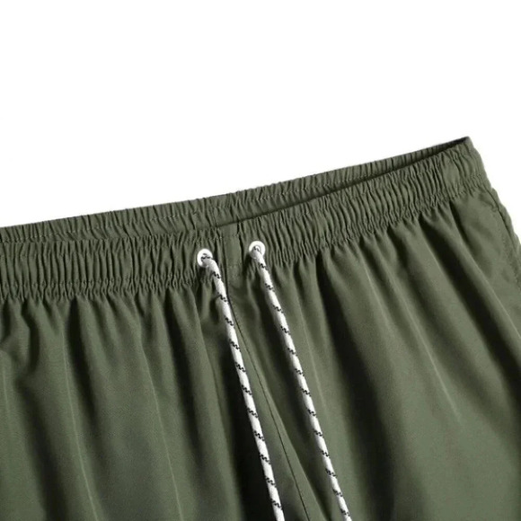 Army Green Vacation Style Men's Swim Trunks - Picture 3 of 4
